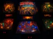 Imagem detalhada de uma máquina de pinball retro iluminada, mostrando o campo de jogo (playfield) com a bolinha de aço pronta para ser lançada, ilustrando as curiosidades do universo do pinball.