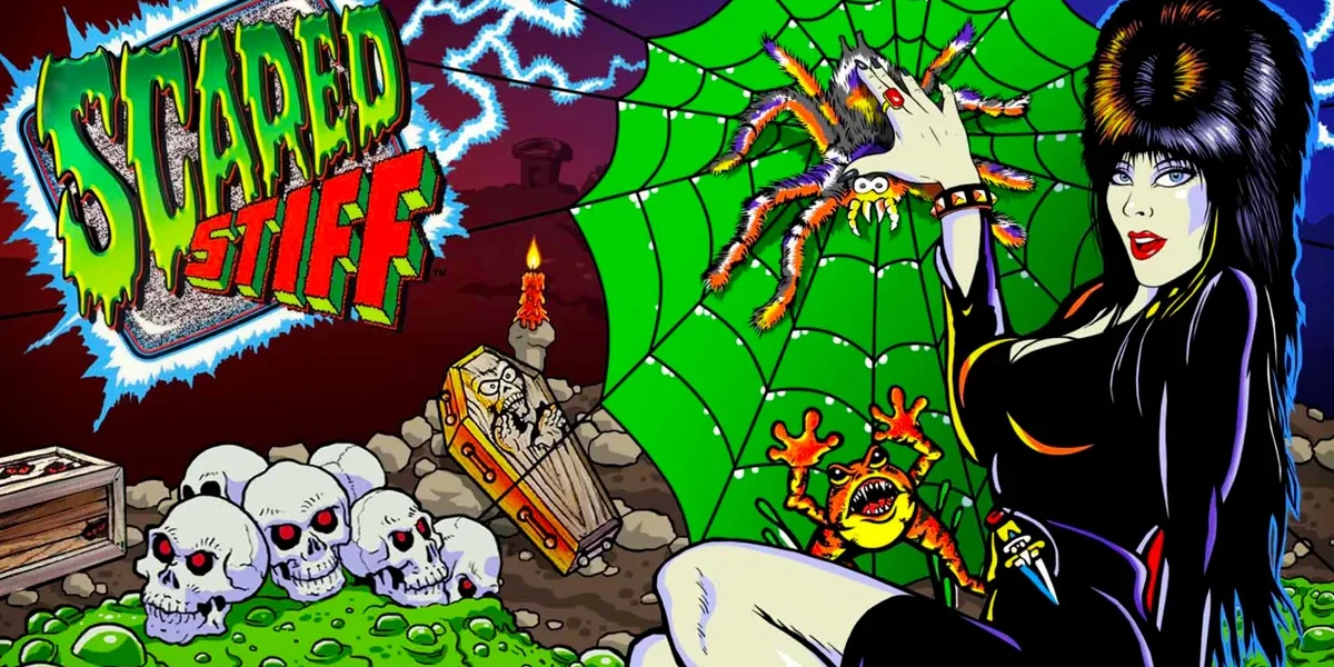 máquina de pinball Scared Stiff, mostrando a arte da Elvira