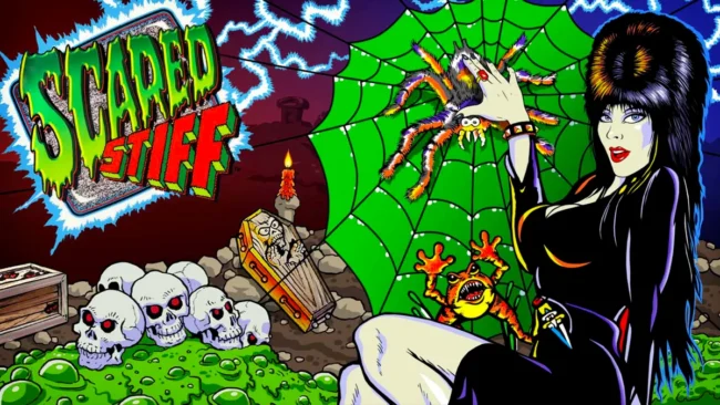 máquina de pinball Scared Stiff, mostrando a arte da Elvira