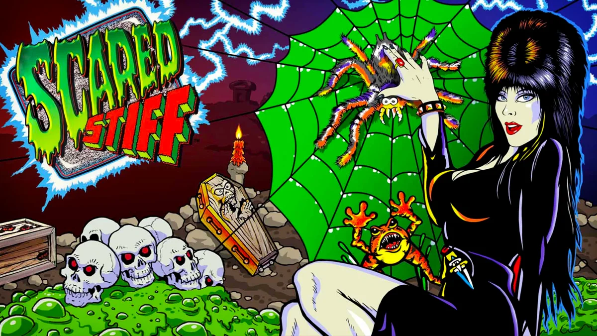 máquina de pinball Scared Stiff, mostrando a arte da Elvira
