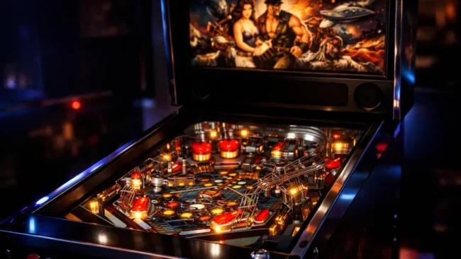 Gabinete de pinball virtual (Pincab) rodando uma mesa clássica recriada no Visual Pinball X com alta fidelidade gráfica.