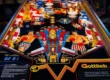 Máquina de pinball Rocky (Gottlieb, 1982) exibindo o playfield detalhado com Sylvester Stallone no clássico de fliperama.